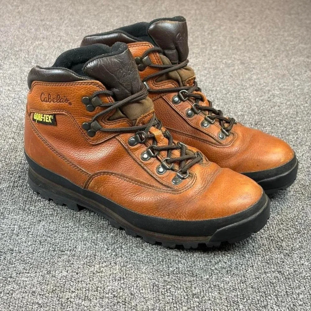 Cabelas GoreTex Brown Leather Chunky Lace Up‎ Hiking Boots Size 10.5 W
